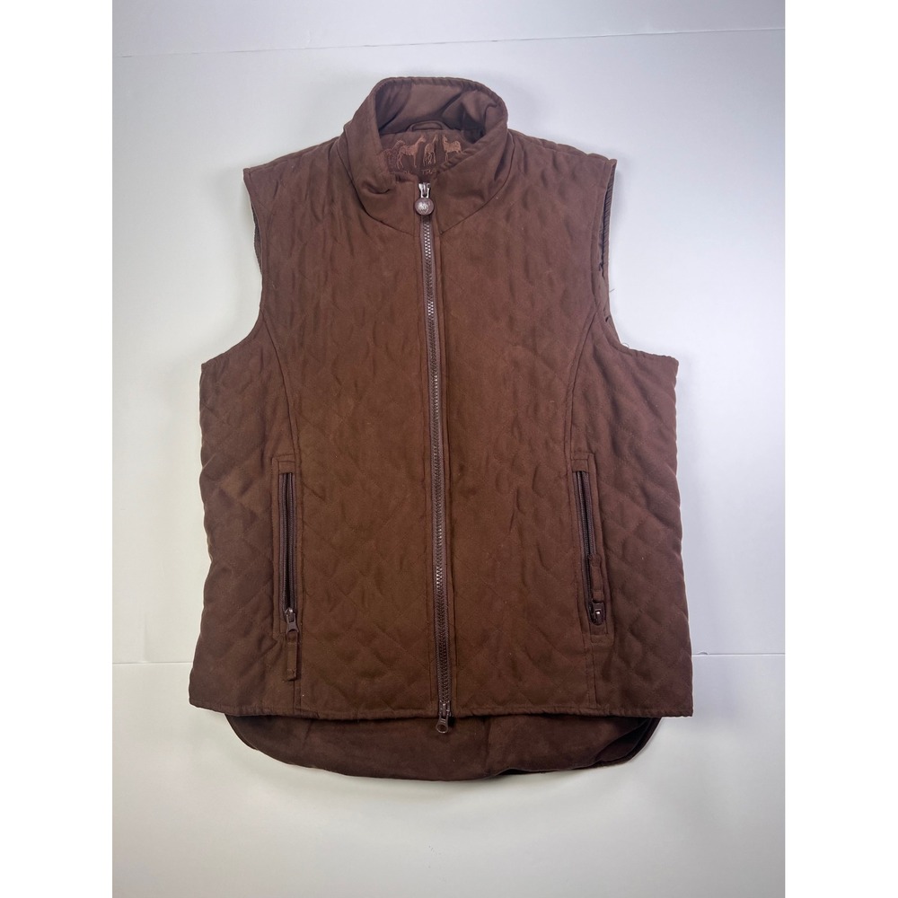 Outback Trading Co Quilted Vest Women Small Brown Faux Suede Full Zip Equestrian